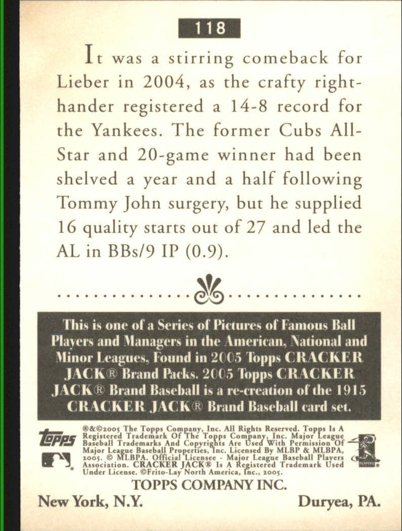 2005 Topps Cracker Jack #118 Jon Lieber back image