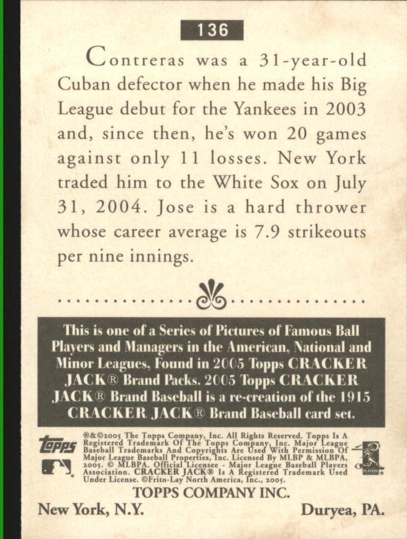 2005 Topps Cracker Jack #136 Jose Contreras back image