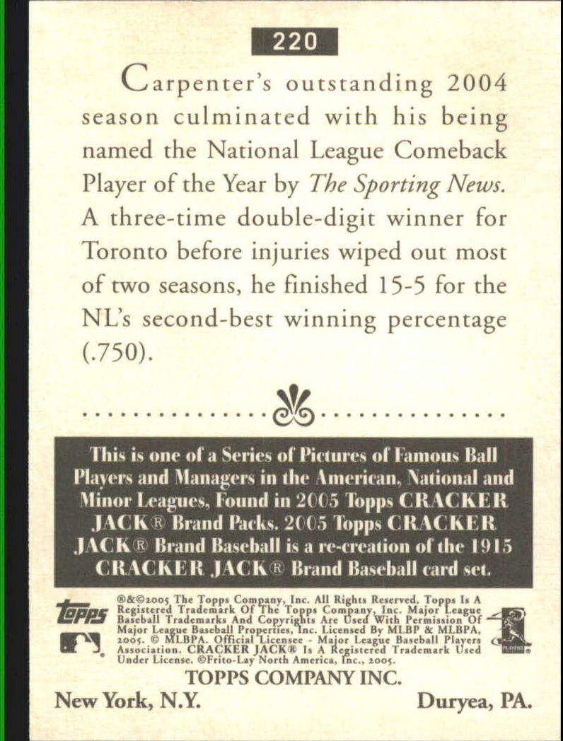 2005 Topps Cracker Jack #220 Chris Carpenter back image