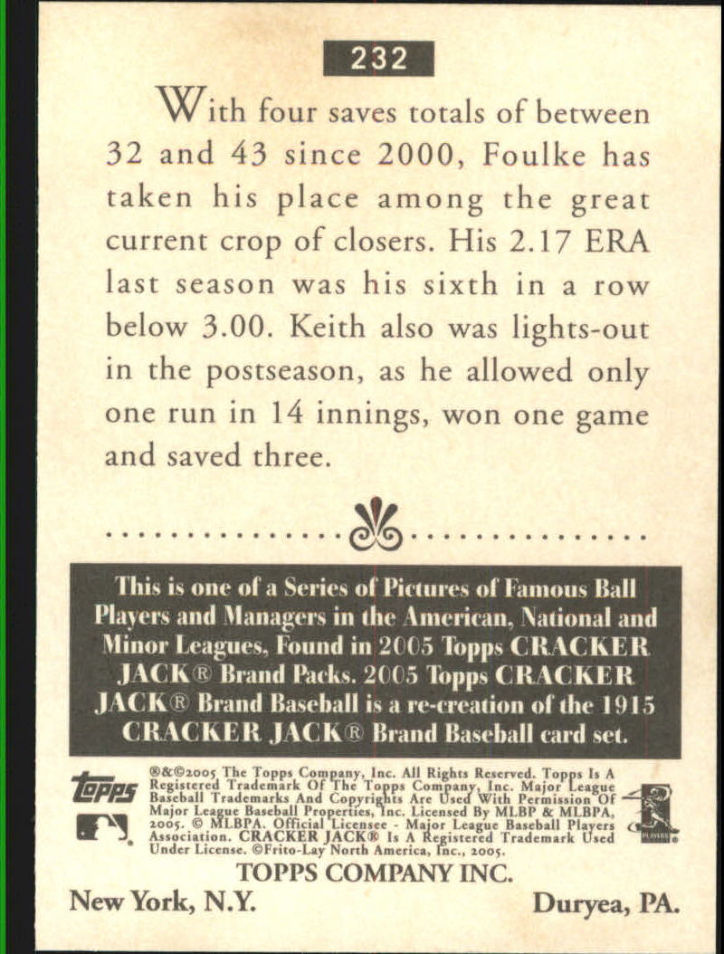 2005 Topps Cracker Jack #232 Keith Foulke back image