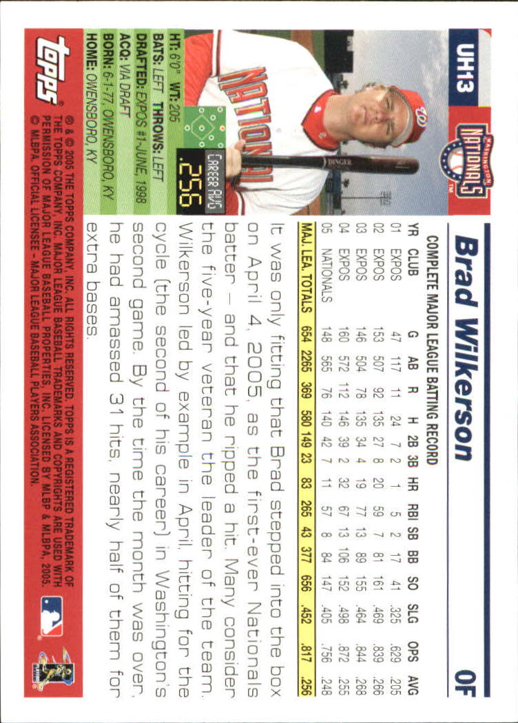 2005 Topps Update #13 Brad Wilkerson back image