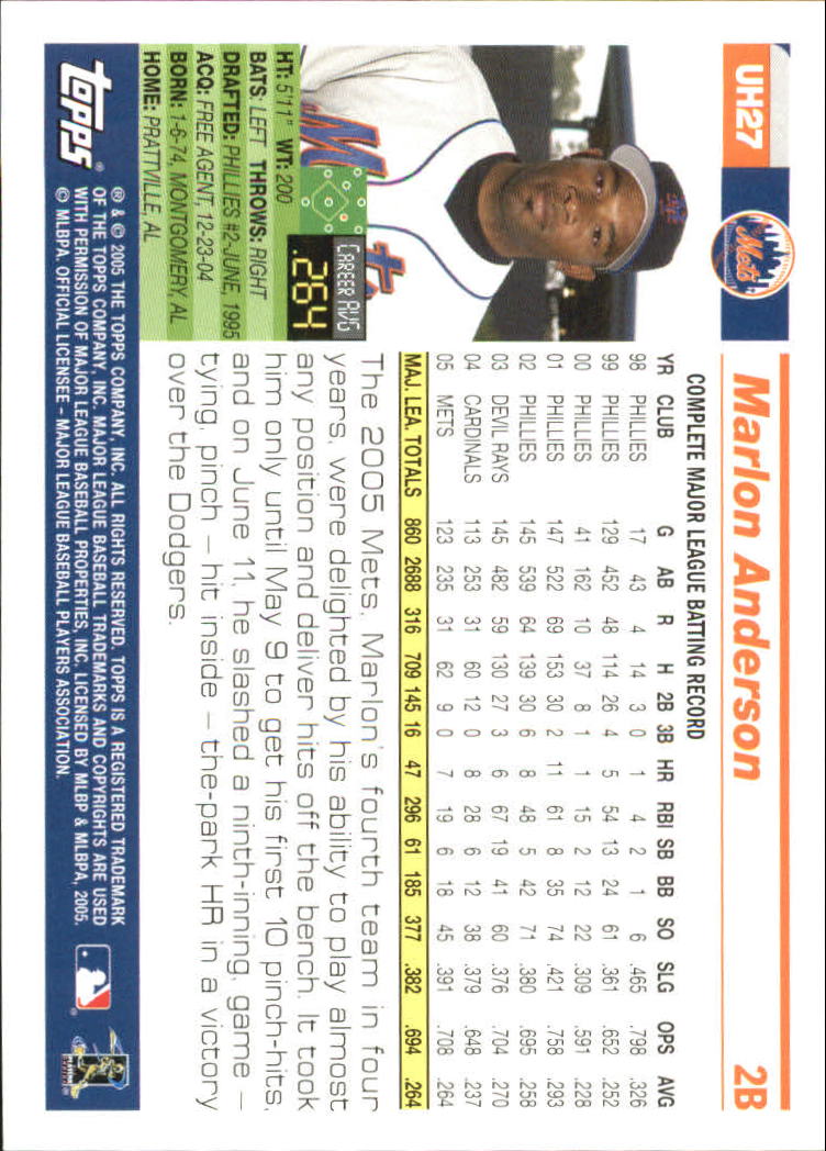 2005 Topps Update #27 Marlon Anderson back image