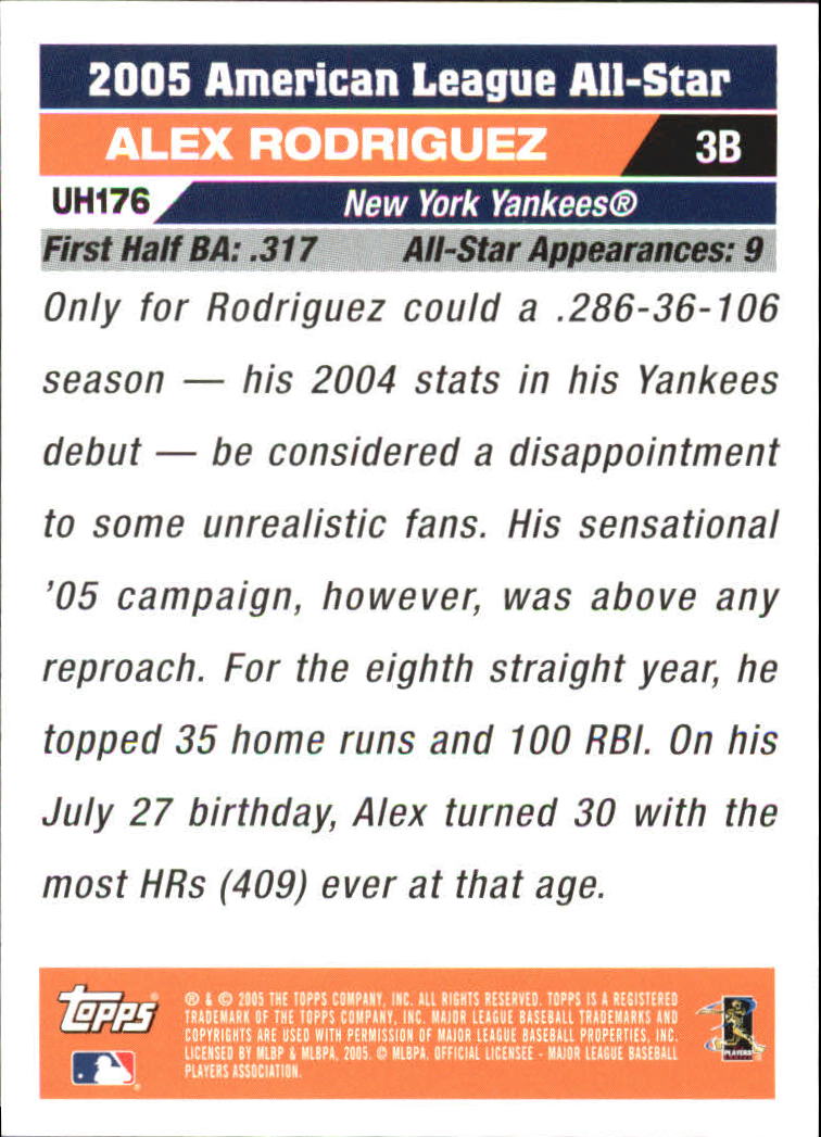 2005 Topps Update #176 Alex Rodriguez AS back image
