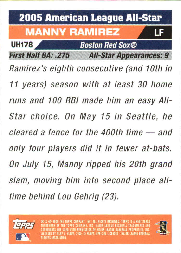 2005 Topps Update #178 Manny Ramirez AS back image