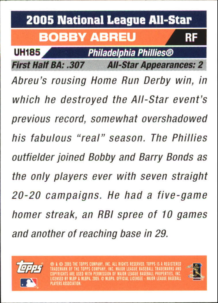 2005 Topps Update #185 Bobby Abreu AS back image