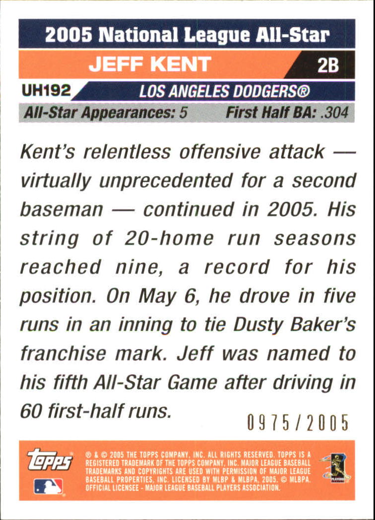 2005 Topps Update Gold #192 Jeff Kent AS back image
