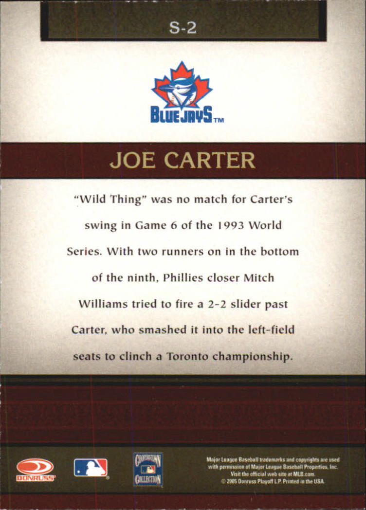 2005 Donruss Greats Souvenirs #2 Joe Carter back image