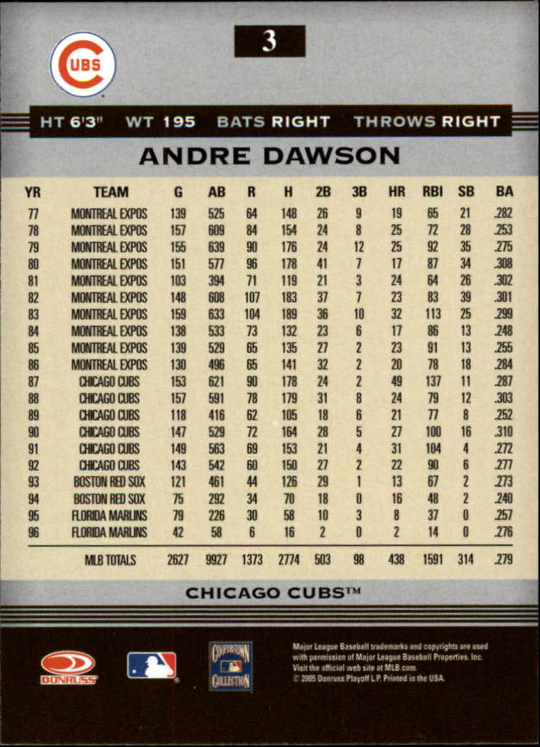 2005 Donruss Greats #3 Andre Dawson back image