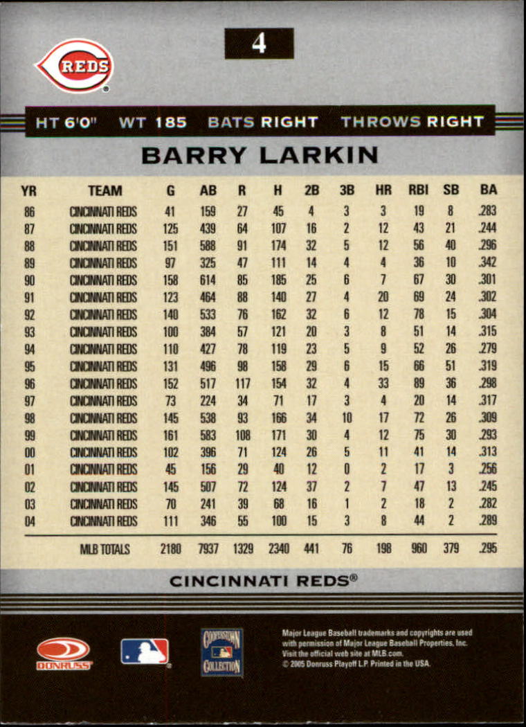 2005 Donruss Greats #4 Barry Larkin back image