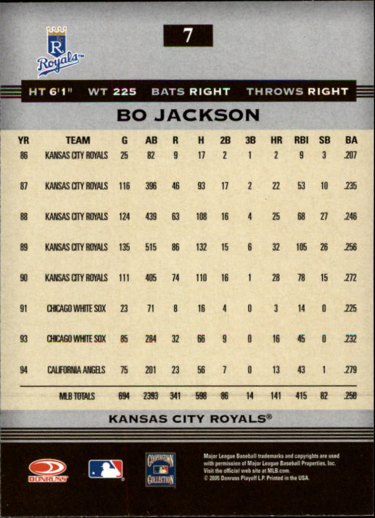 2005 Donruss Greats #7 Bo Jackson back image