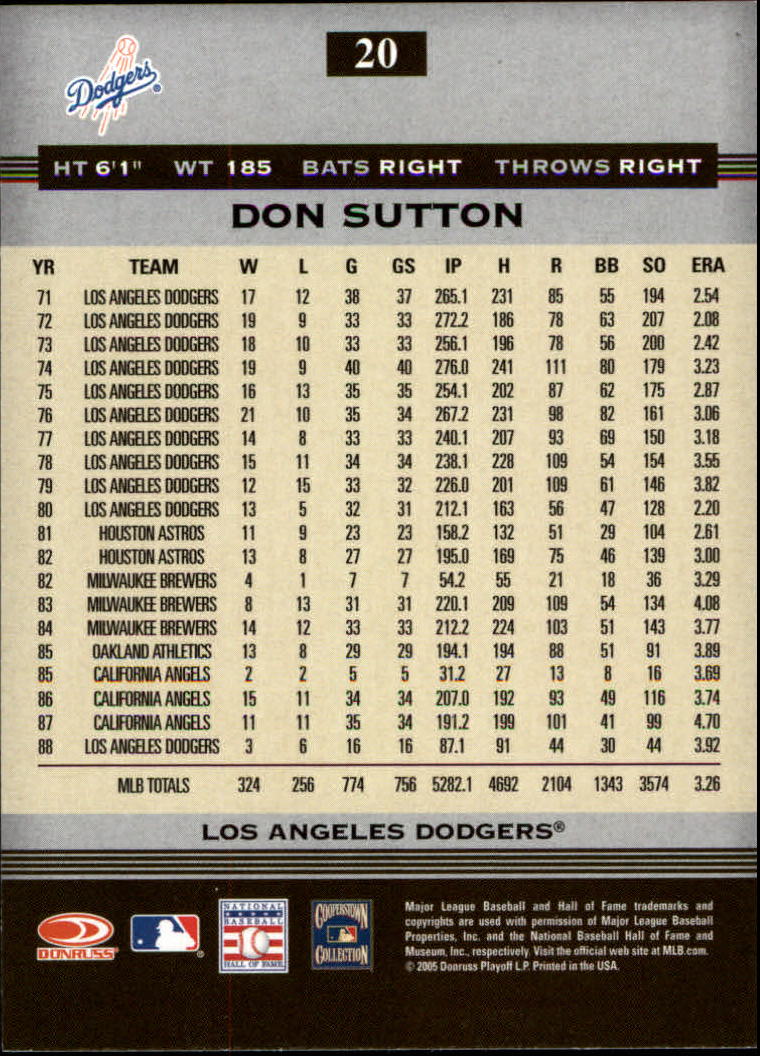 2005 Donruss Greats #20 Don Sutton back image