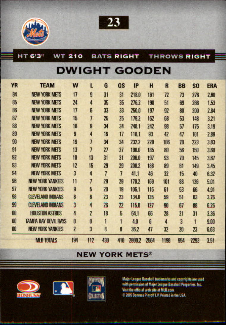 2005 Donruss Greats #23 Dwight Gooden back image