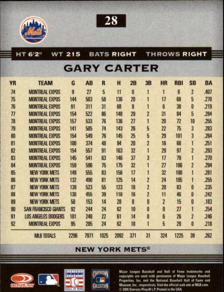 2005 Donruss Greats #28 Gary Carter back image