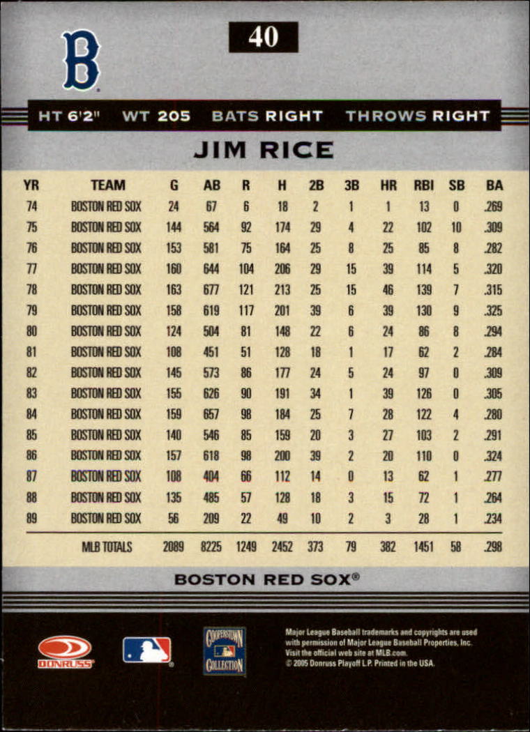 2005 Donruss Greats #40 Jim Rice back image
