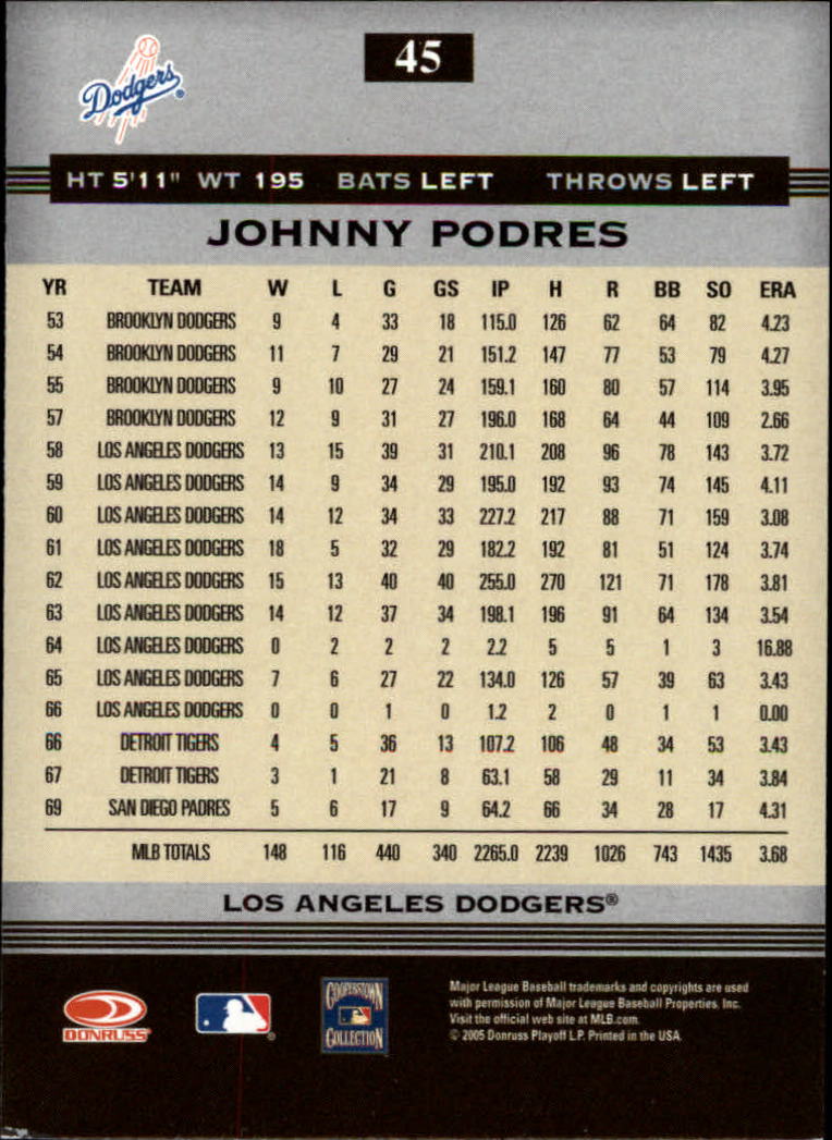 2005 Donruss Greats #45 Johnny Podres back image