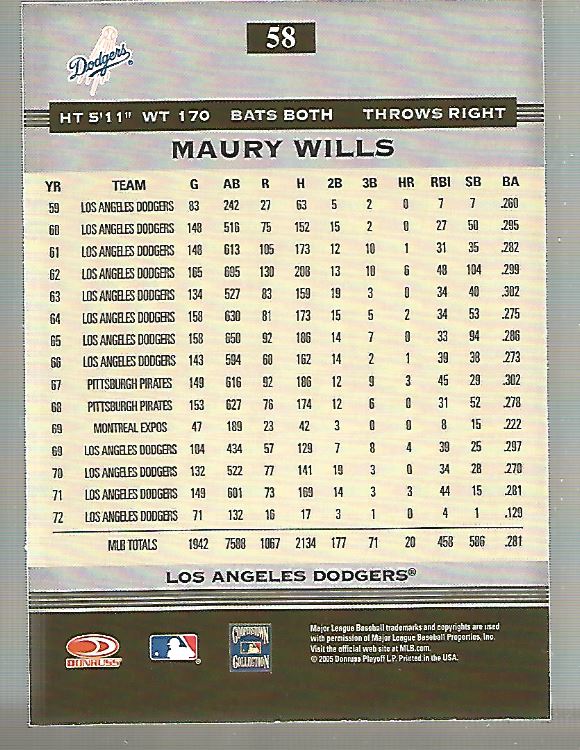 2005 Donruss Greats #58 Maury Wills back image