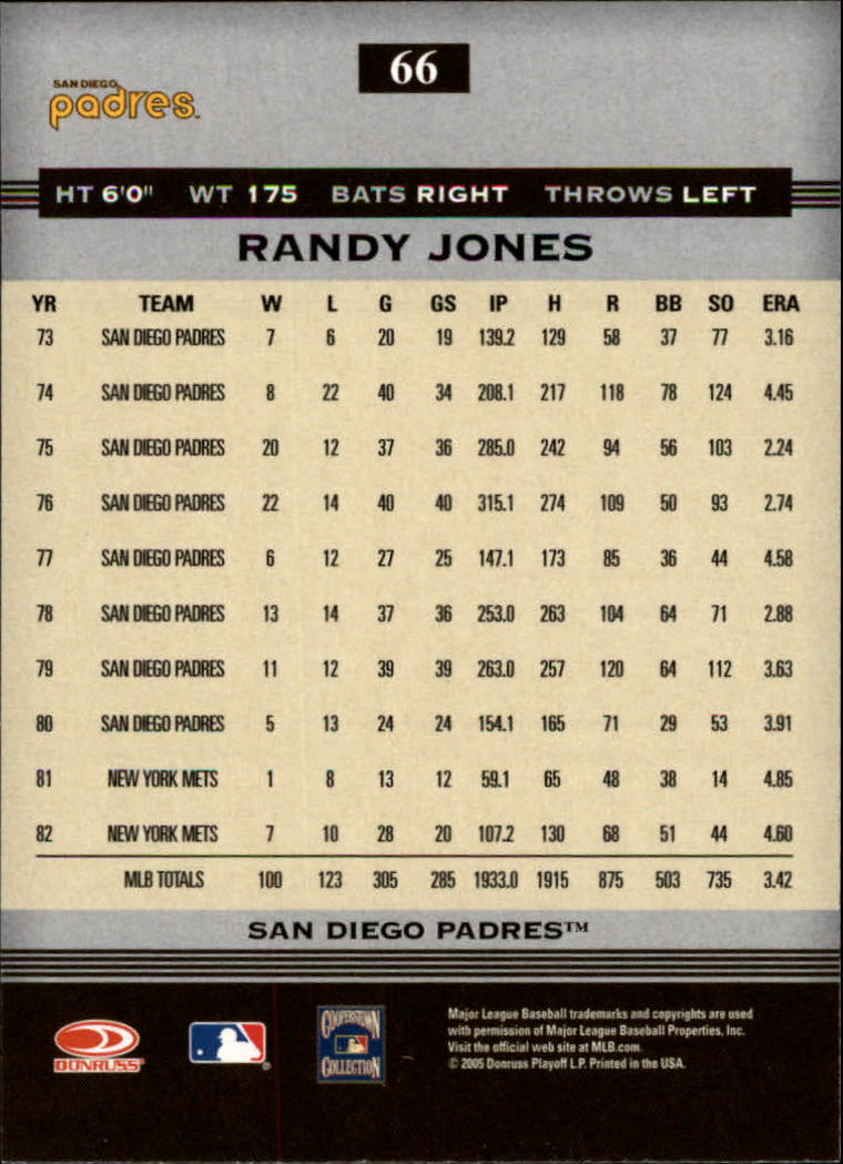 2005 Donruss Greats #66 Randy Jones back image