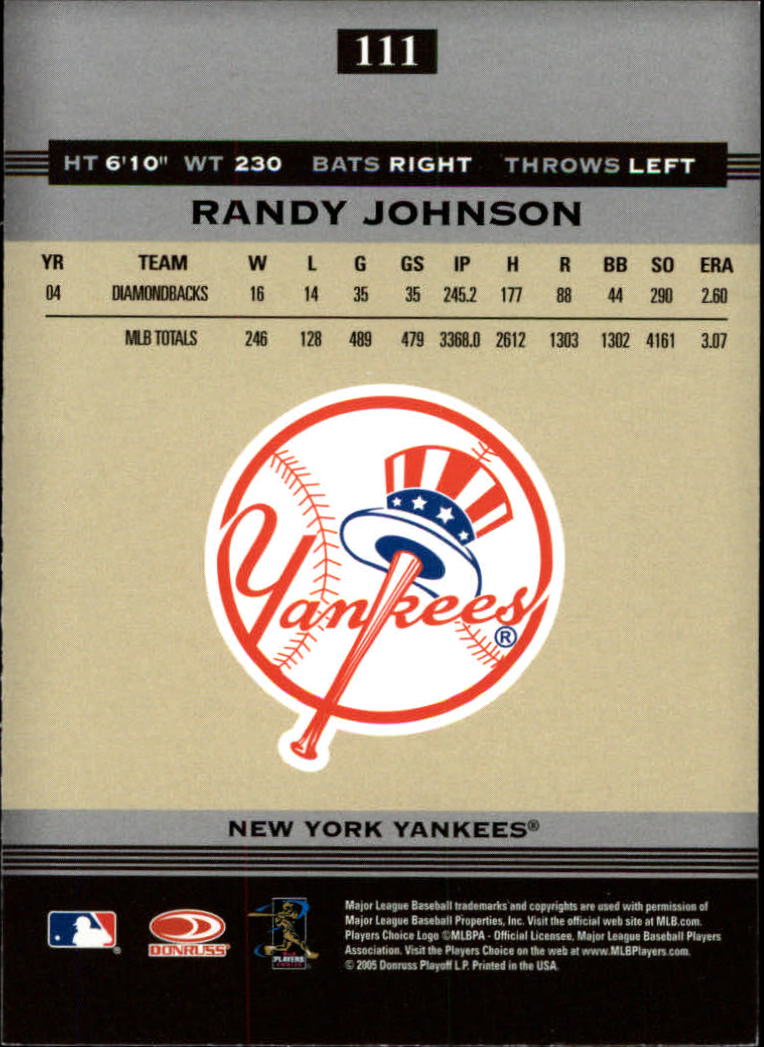 2005 Donruss Greats #111 Randy Johnson Yanks back image