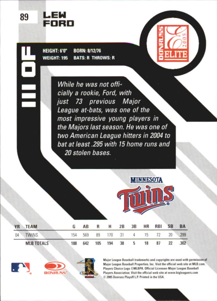 2005 Donruss Elite Turn of the Century #89 Lew Ford back image