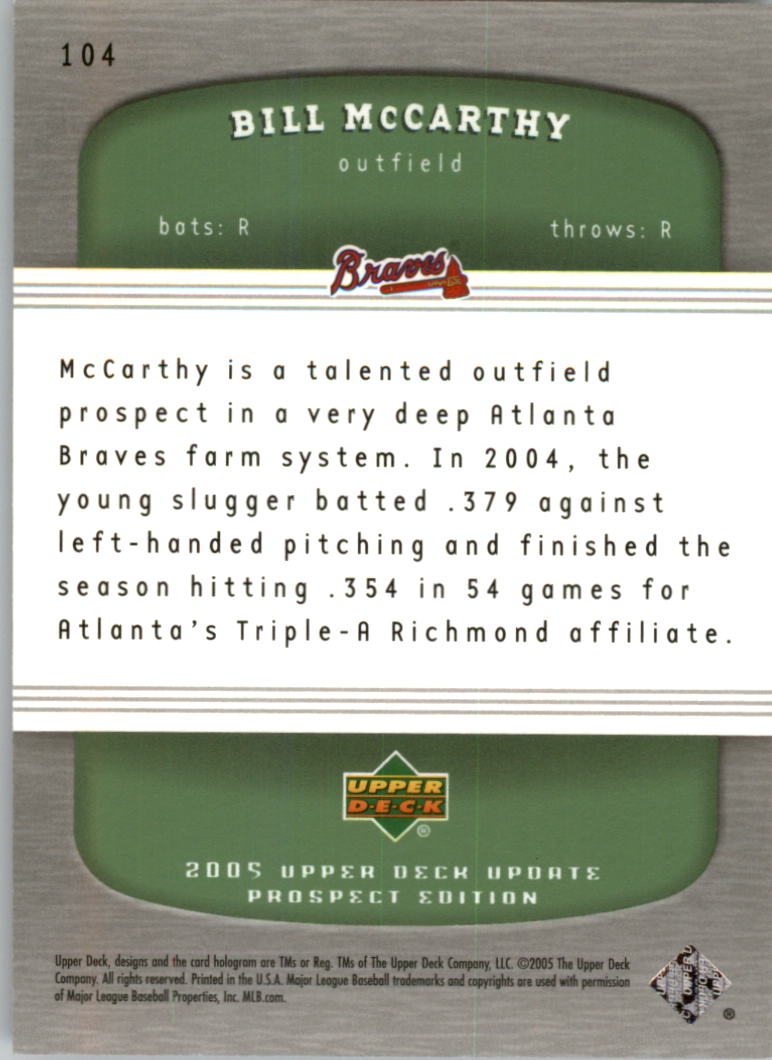 2005 Upper Deck Update #104 Bill McCarthy PR RC back image