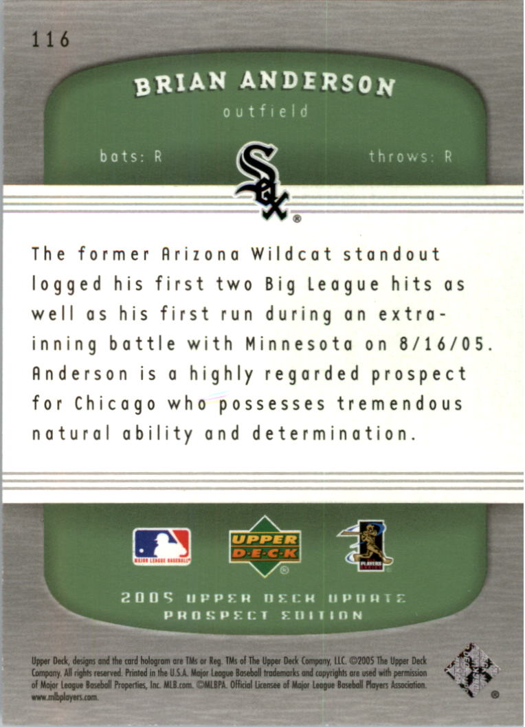 2005 Upper Deck Update #116 Brian Anderson PR RC back image