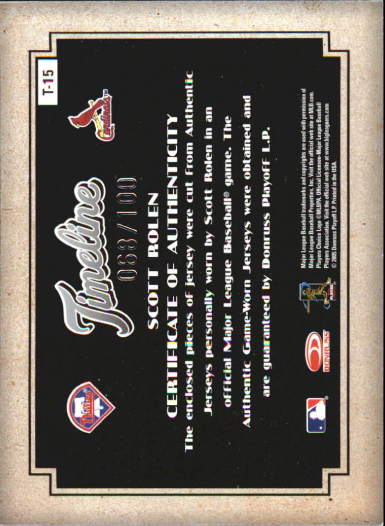 2005 Diamond Kings Timeline Materials Jersey #T15 S.Rolen Phils-Cards/100 back image