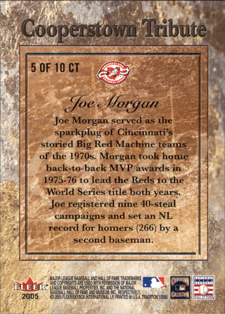 2005 Fleer Tradition Cooperstown Tribute #5 Joe Morgan/1990 back image