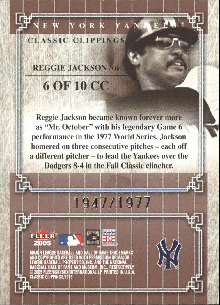 2005 Classic Clippings Official Box Score #6 Reggie Jackson/1977 back image