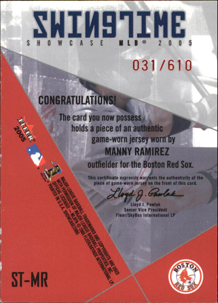 2005 Fleer Showcase Swing Time Jersey Red #MR Manny Ramirez back image