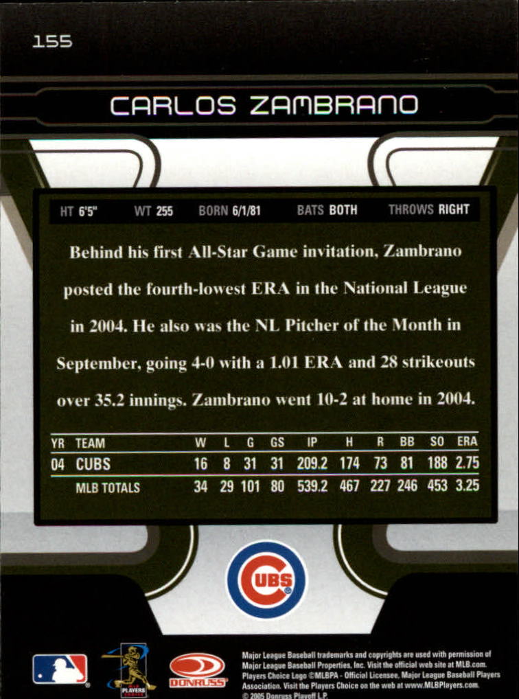 2005 Zenith #155 Carlos Zambrano back image