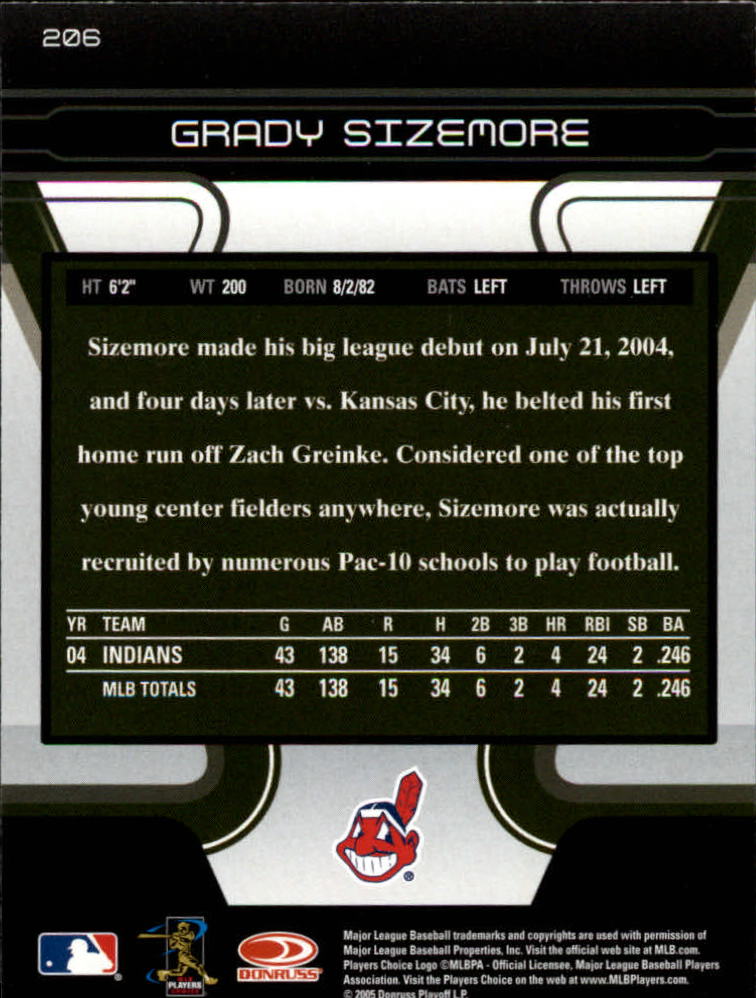 2005 Zenith #206 Grady Sizemore back image