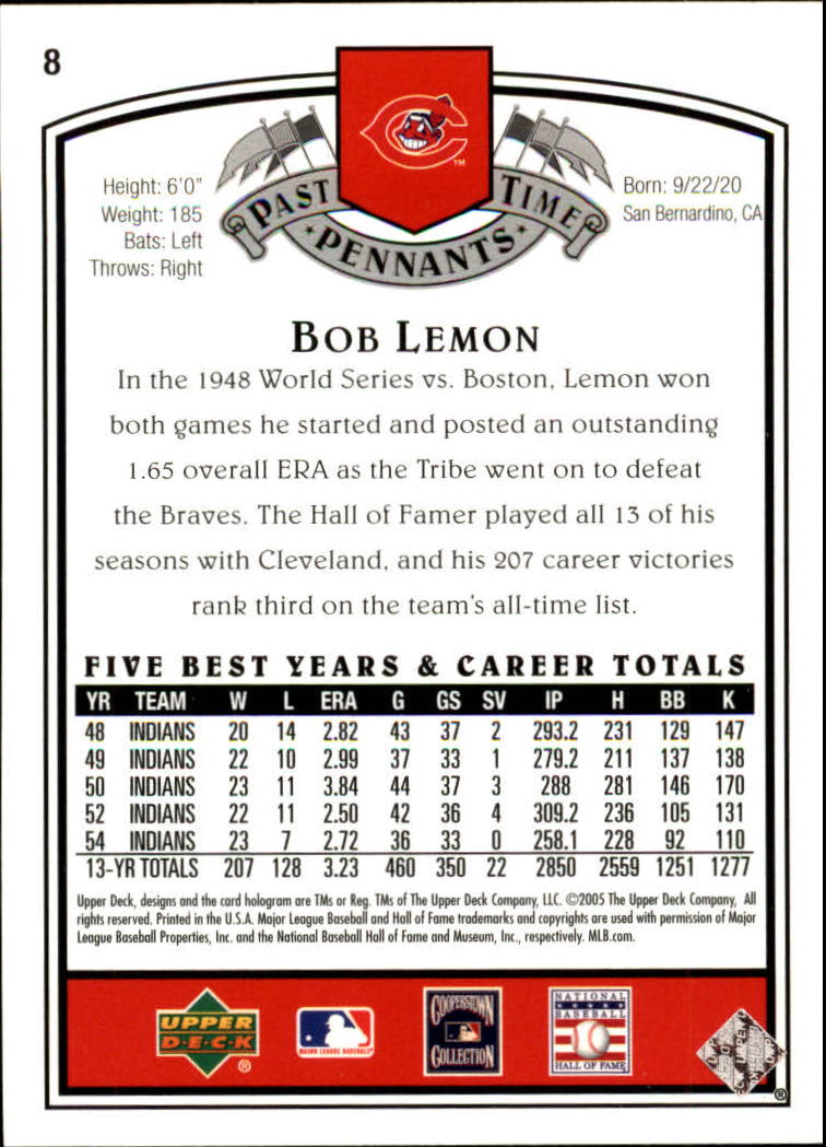 2005 UD Past Time Pennants #8 Bob Lemon back image