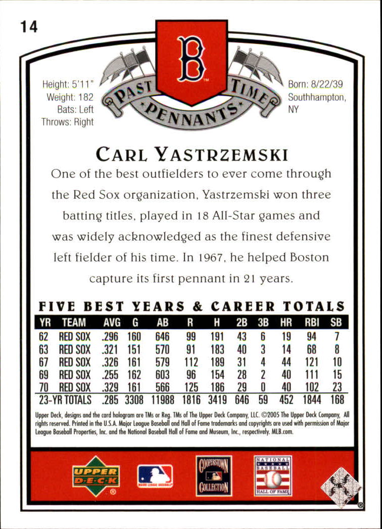 2005 UD Past Time Pennants #14 Carl Yastrzemski back image