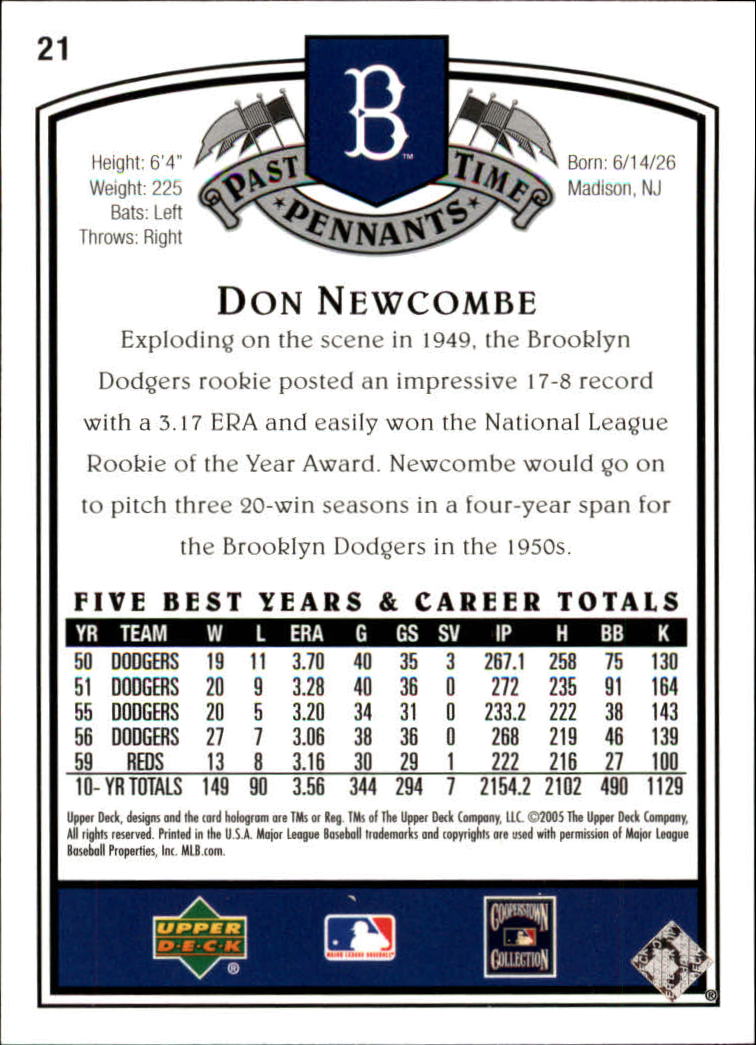 2005 UD Past Time Pennants #21 Don Newcombe back image