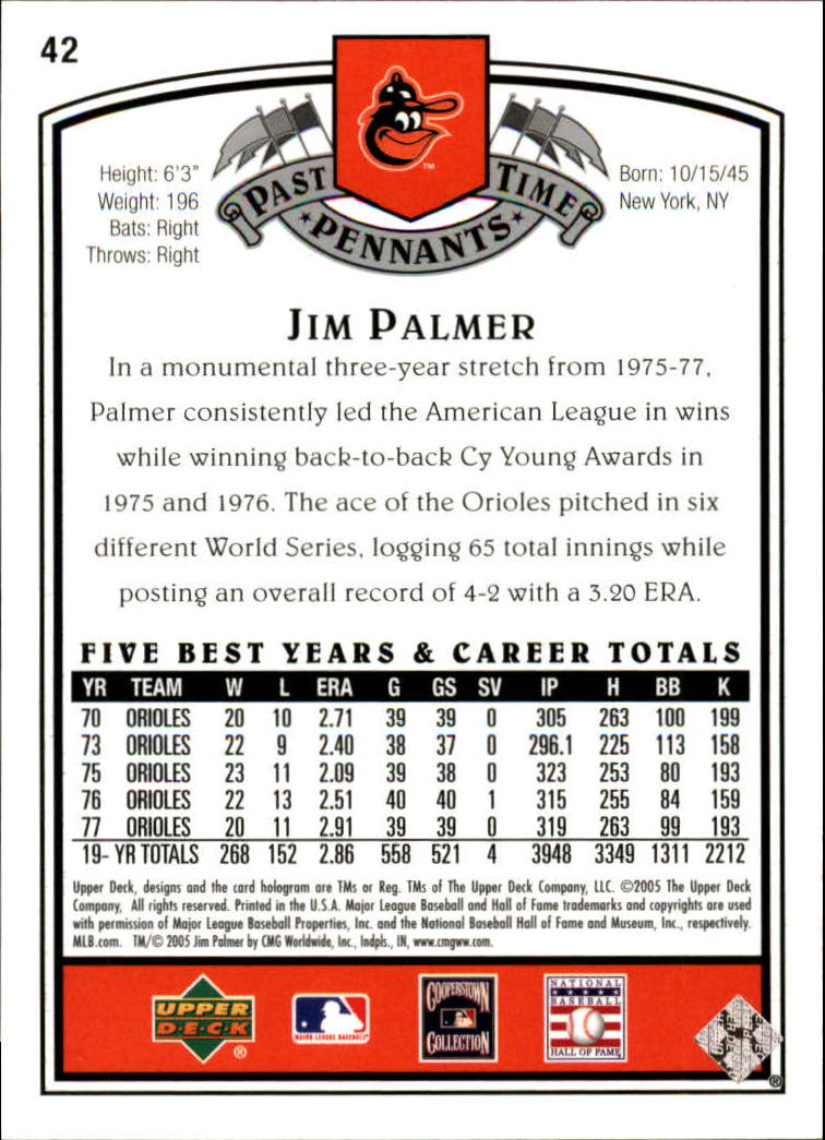 2005 UD Past Time Pennants #42 Jim Palmer back image