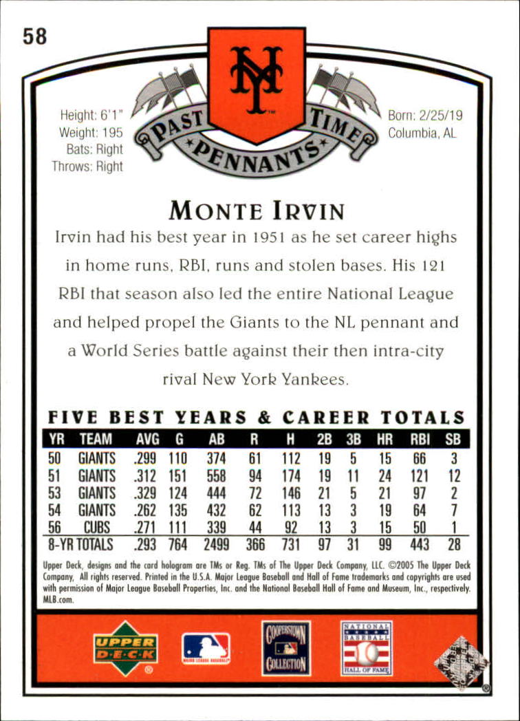 2005 UD Past Time Pennants #58 Monte Irvin back image
