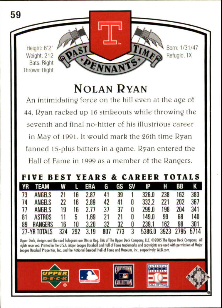 2005 UD Past Time Pennants #59 Nolan Ryan back image