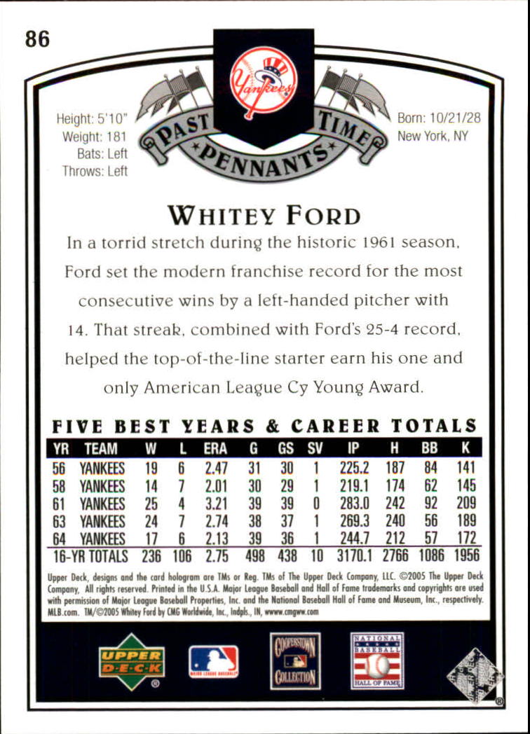2005 UD Past Time Pennants #86 Whitey Ford back image