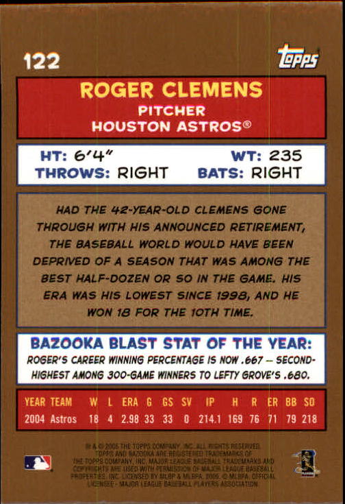 2005 Bazooka Gold Chunks #122 Roger Clemens back image