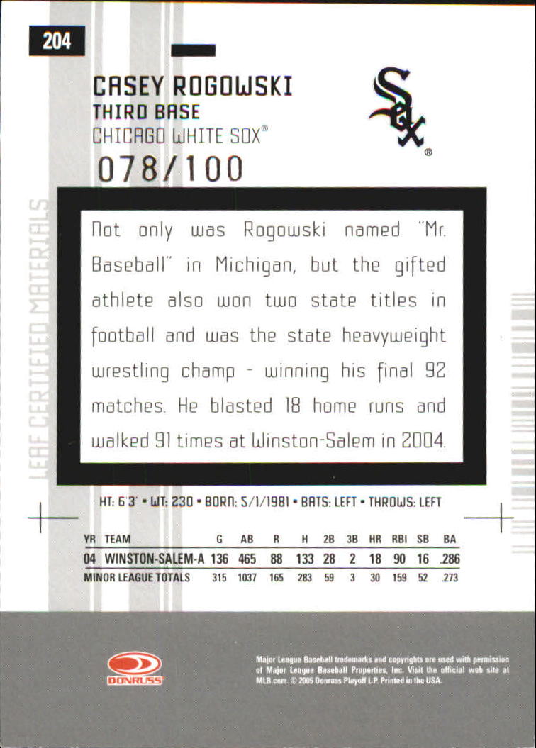 2005 Leaf Certified Materials Mirror Red #204 Casey Rogowski NG back image
