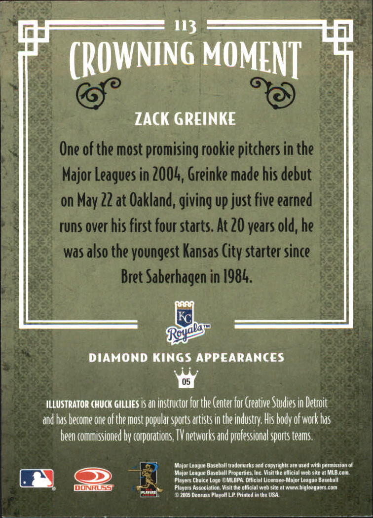 2005 Diamond Kings Challenge #113 Zack Greinke back image