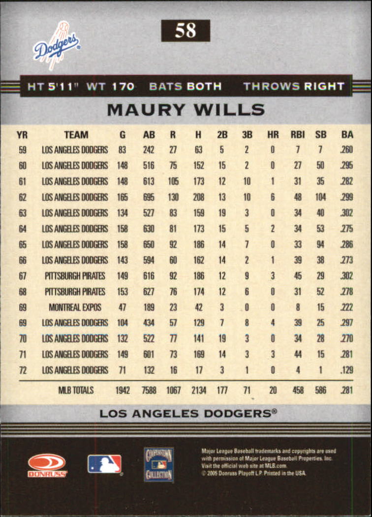 2005 Donruss Greats Silver HoloFoil #58 Maury Wills back image