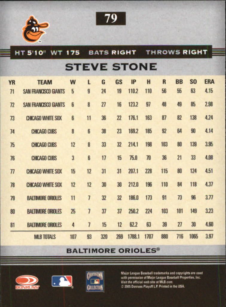 2005 Donruss Greats Silver HoloFoil #79 Steve Stone back image