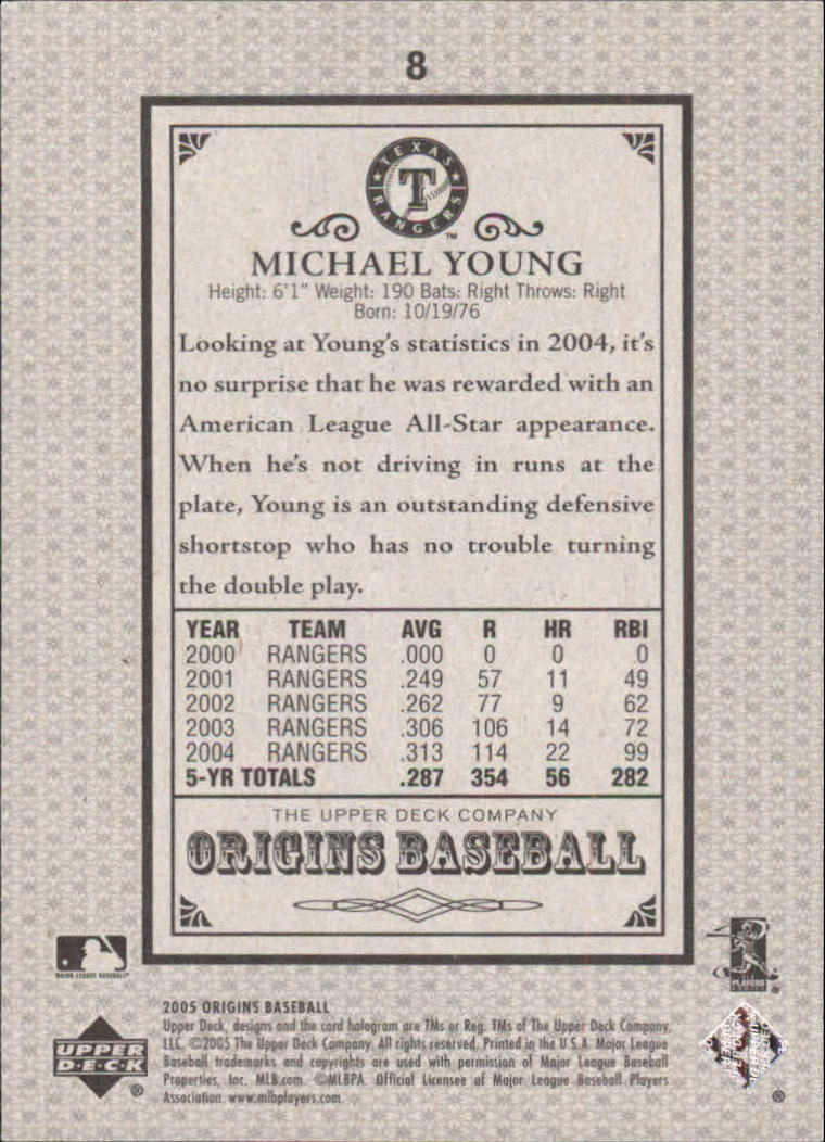 2005 Origins Old Judge Red #8 Michael Young back image
