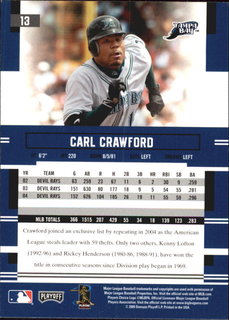 2005 Playoff Prestige #13 Carl Crawford back image