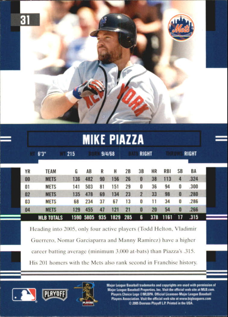2005 Playoff Prestige #31 Mike Piazza back image