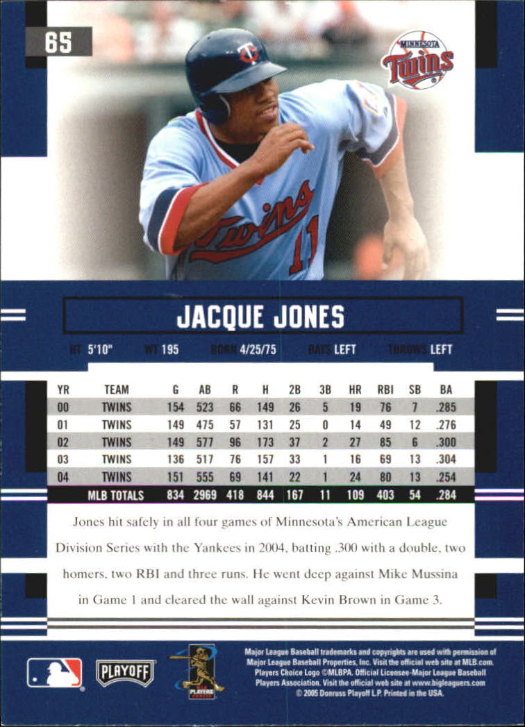 2005 Playoff Prestige #65 Jacque Jones back image