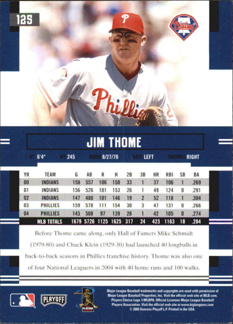 2005 Playoff Prestige #125 Jim Thome back image