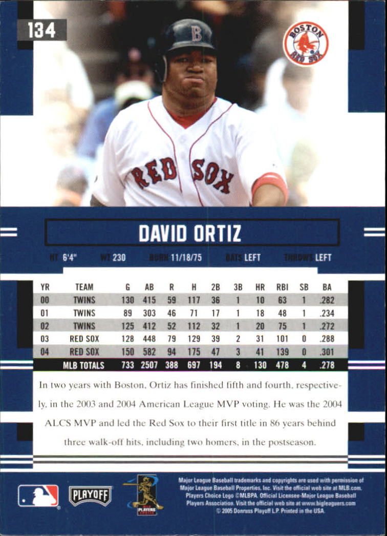 2005 Playoff Prestige #134 David Ortiz back image