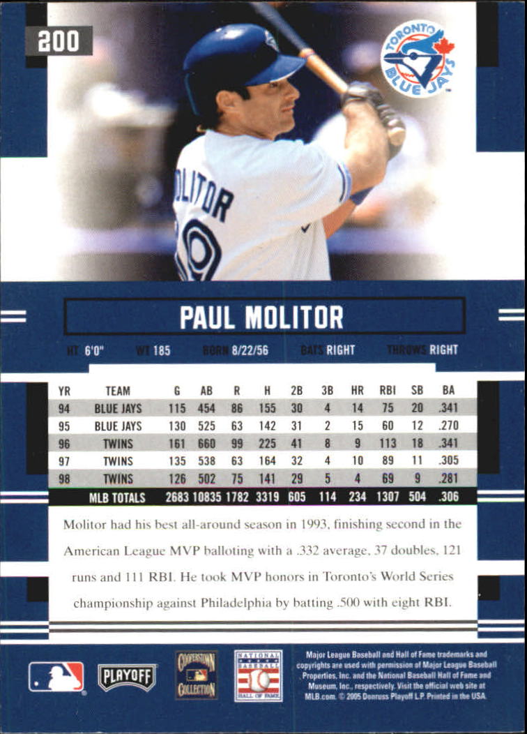 2005 Playoff Prestige #200 Paul Molitor back image